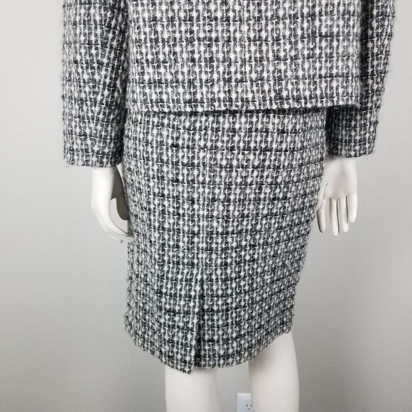 Lord & Taylor 80s/90s VTG Black White Tweed Mohair Wool Blend Skirt Suit Size 6 - Picture 6 of 15